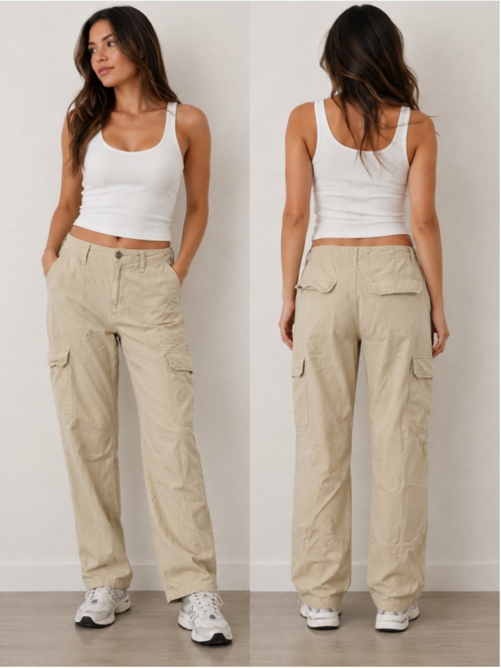 Zara Women's Cargo Pants Size 6 Beige Khaki Utility Straight Leg Y2K